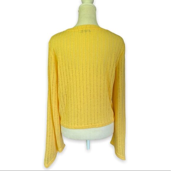 Zara Canary Yellow Open Knit Bell Sleeve Lightweight Sweater | Size Small - Picture 4 of 11